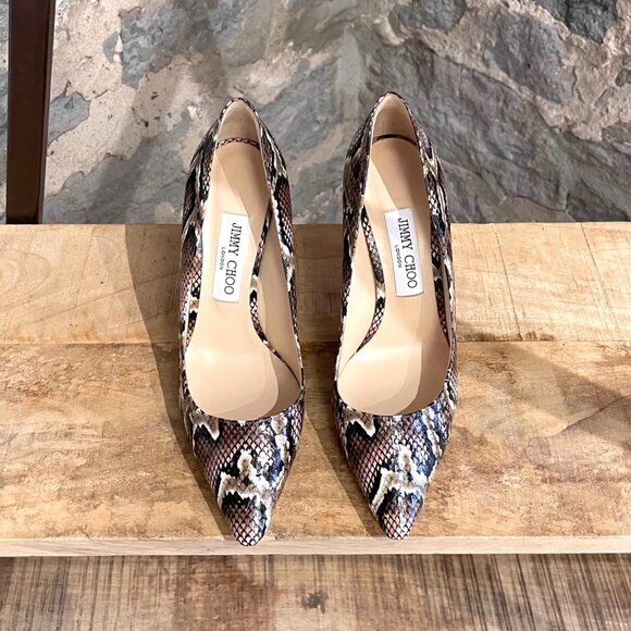 Jimmy Choo Brown Pink Snakeskin Print Romy 100 Pumps - Picture 2 of 10